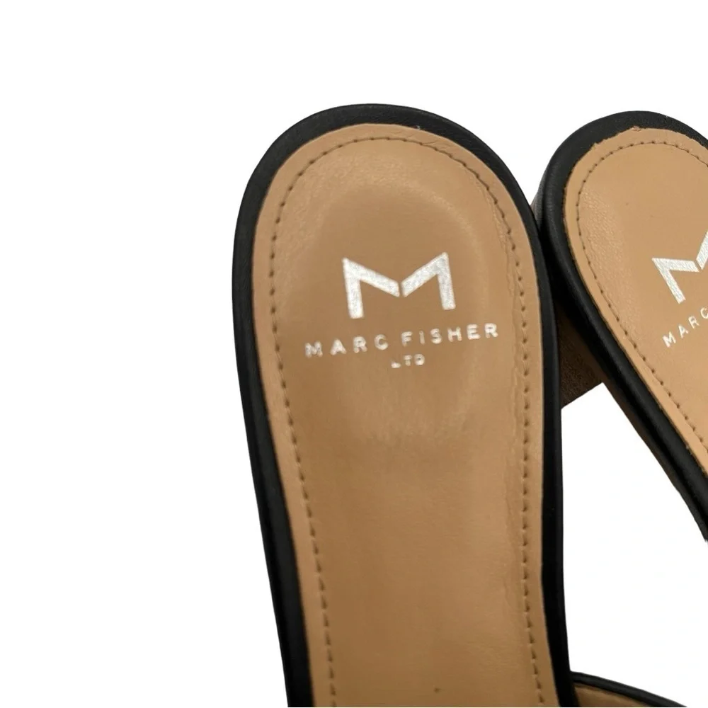 Marc Fisher Debora Black Woven Leather Slip On Slide Sandal Women's Size 7.5
